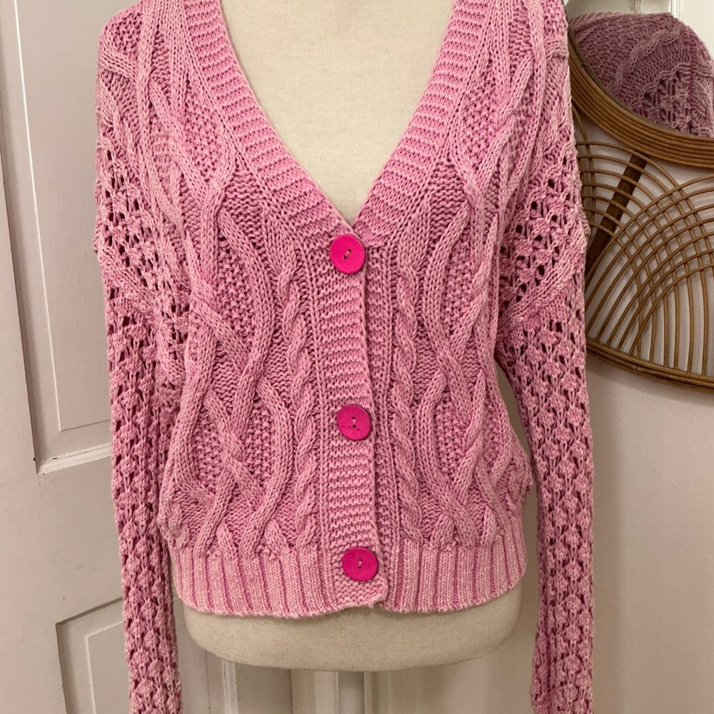 Anthropologie Pilcro Cable Knit Fisherman Cardigan Sweater S Light Academia Boho